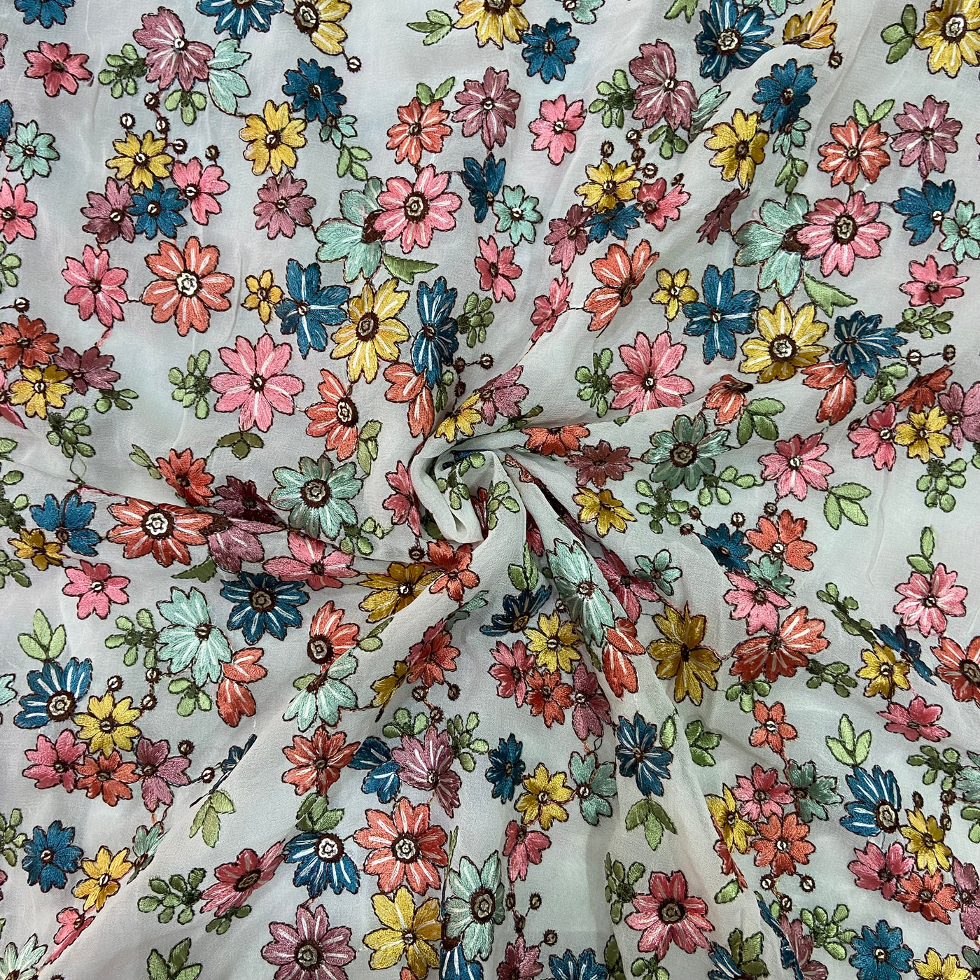 Multicolor Floral Embroidered Dyeable Viscose Georgette Fabric