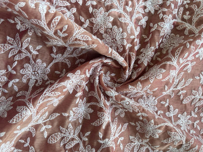 Peach Chikankari Embroidered Chanderi Fabric