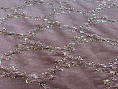 Light Pink Floral Sequins Embroidered Chanderi Fabric (Wholesale)