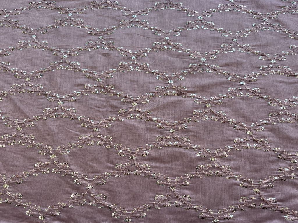 Light Pink Floral Sequins Embroidered Chanderi Fabric (Wholesale)