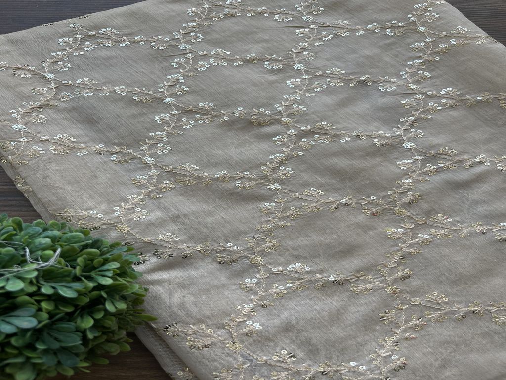 Beige Sequins Embroidered Chanderi Fabric