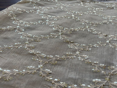 Beige Sequins Embroidered Chanderi Fabric