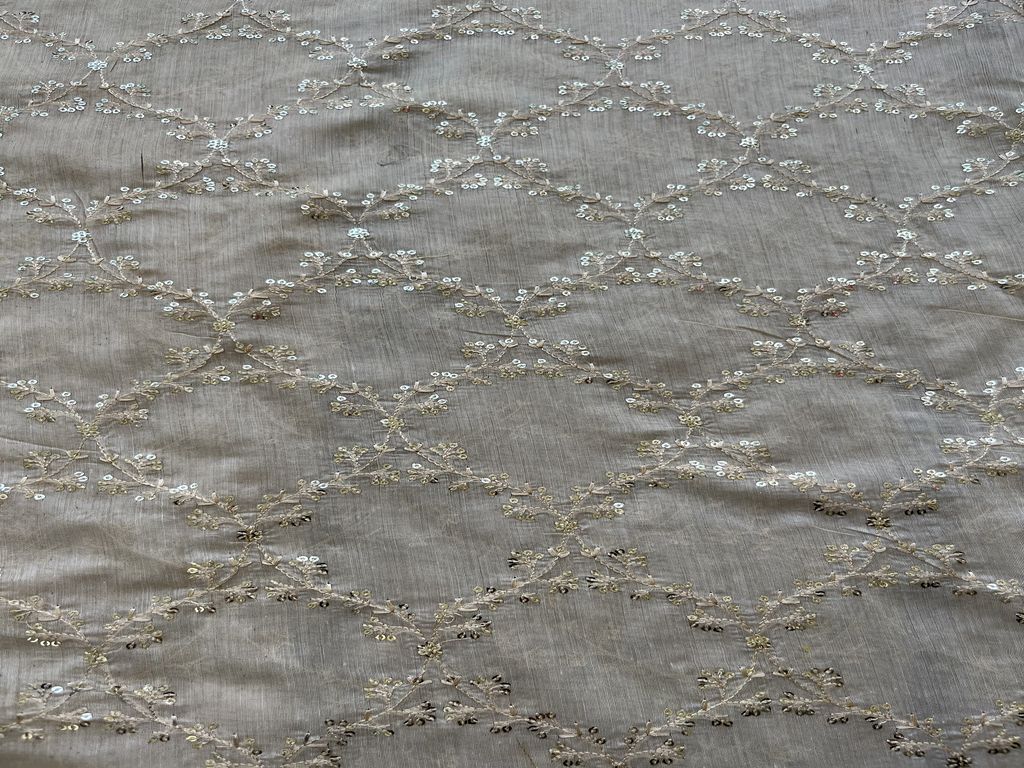 Beige Sequins Embroidered Chanderi Fabric