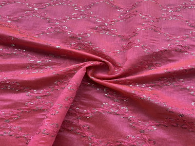 Dark Pink Sequins Embroidered Chanderi Fabric