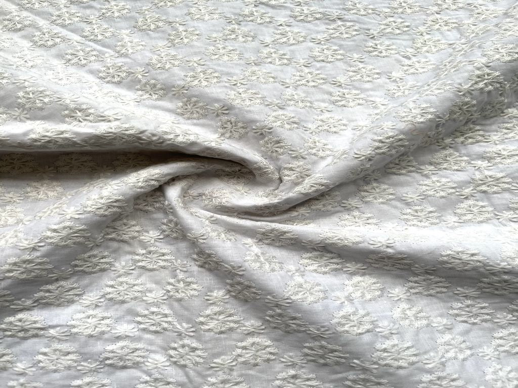 White Dyeable Chikankari Cotton Fabric