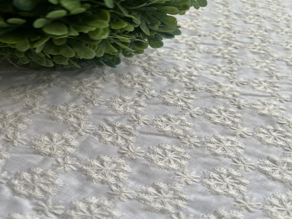 White Dyeable Chikankari Cotton Fabric