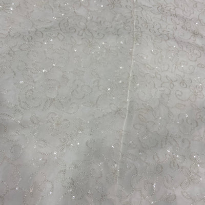 White Dyeable Floral Sequins Embroidered Viscose Organza Fabric