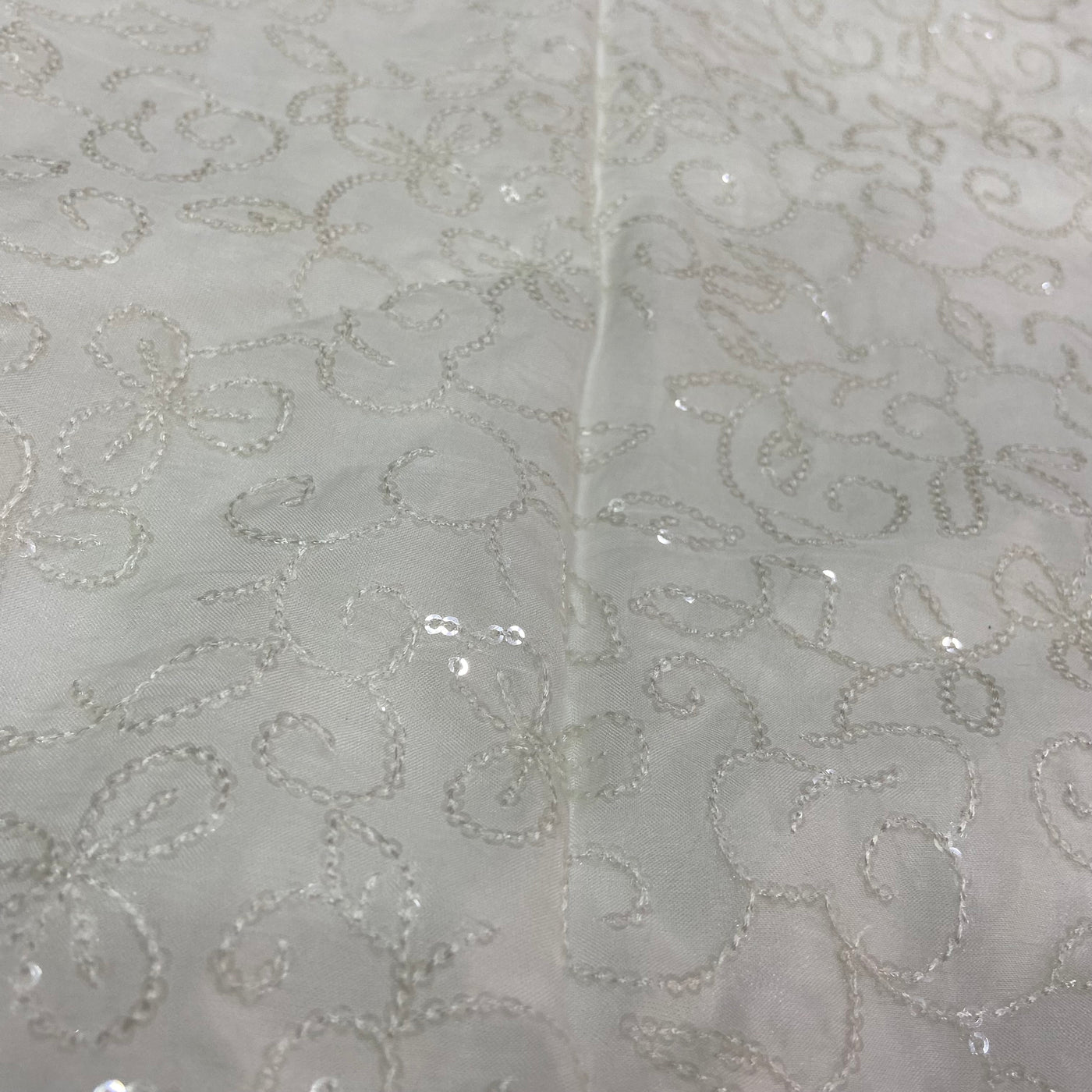 White Dyeable Floral Sequins Embroidered Viscose Organza Fabric