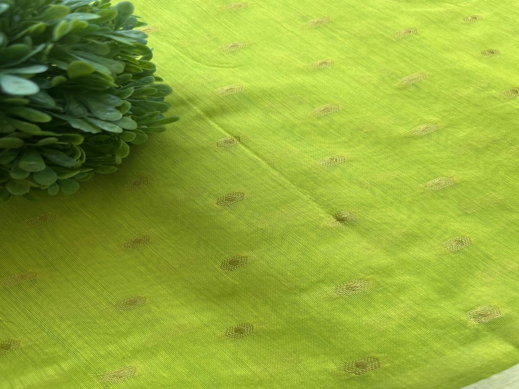 Lime Green Motifs Banarasi Golden Butti Chanderi Fabric (Wholesale)