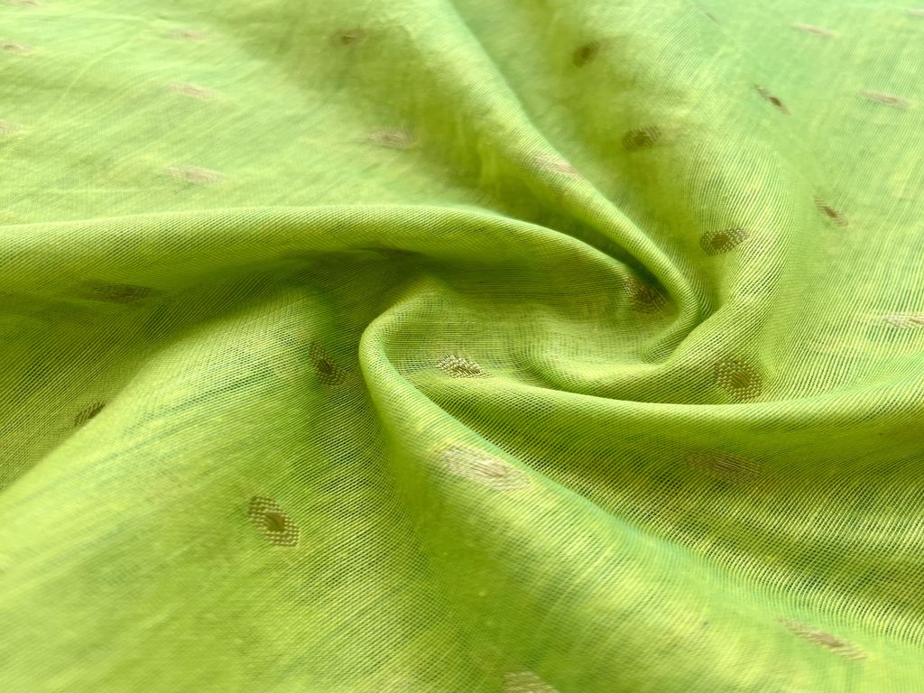 Lime Green Motifs Banarasi Golden Butti Chanderi Fabric (Wholesale)