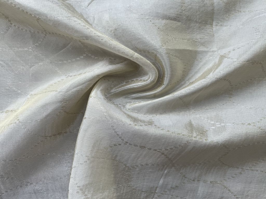 White with Golden Threads Interweaved Plain Dyeable Self Russian Silk Fabric