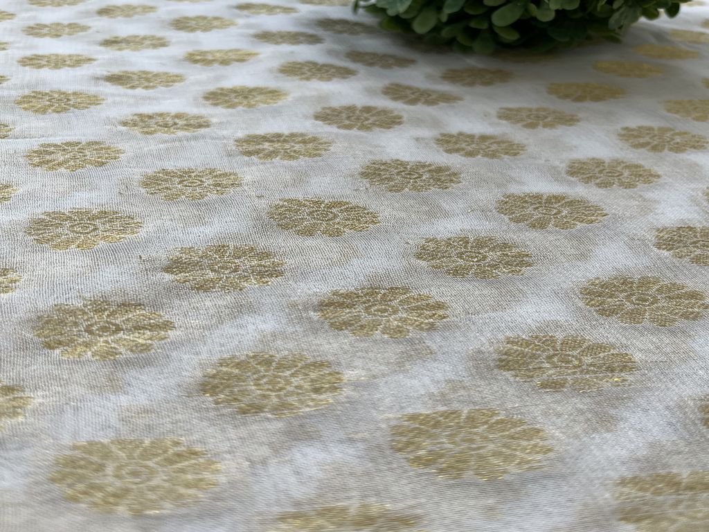 White Dyeable Golden Weaved Butti Georgette Fabric