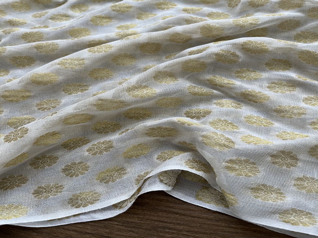 White Dyeable Golden Weaved Butti Georgette Fabric