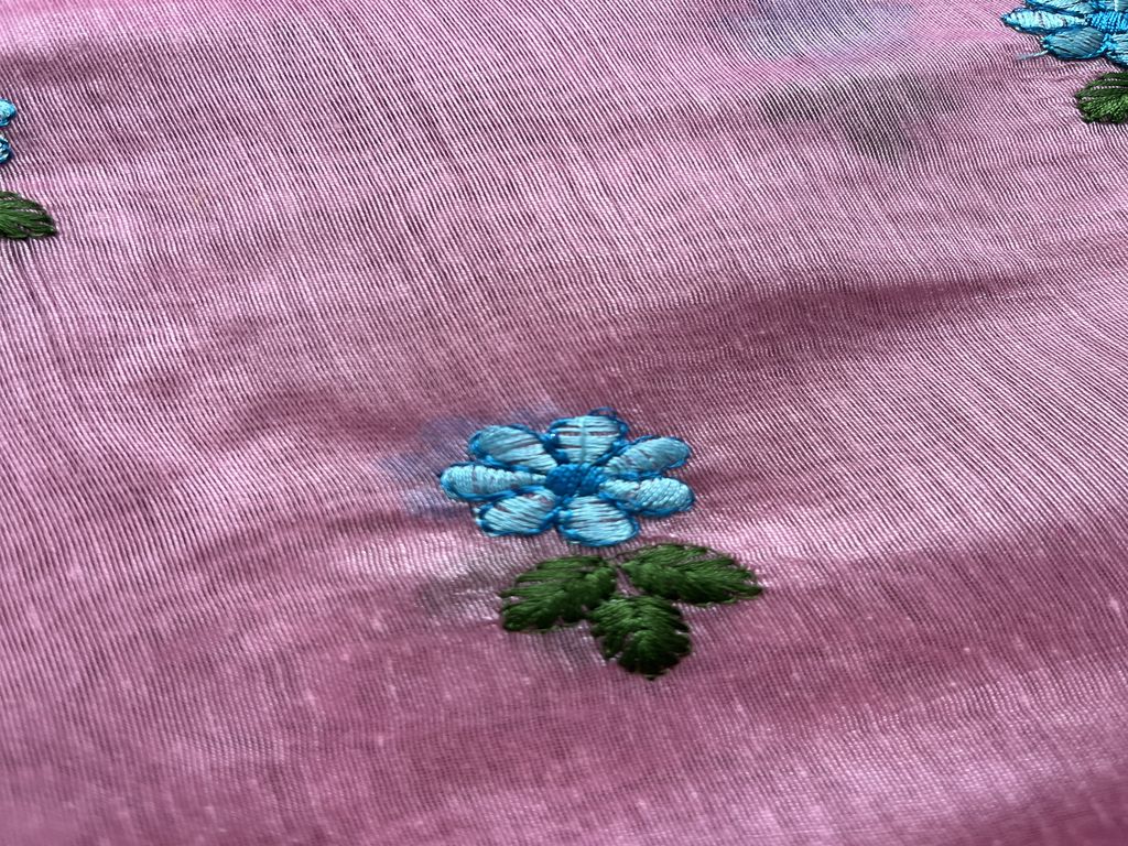 Pink & Blue Motifs Embroidered Chanderi Fabric ( Wholesale )