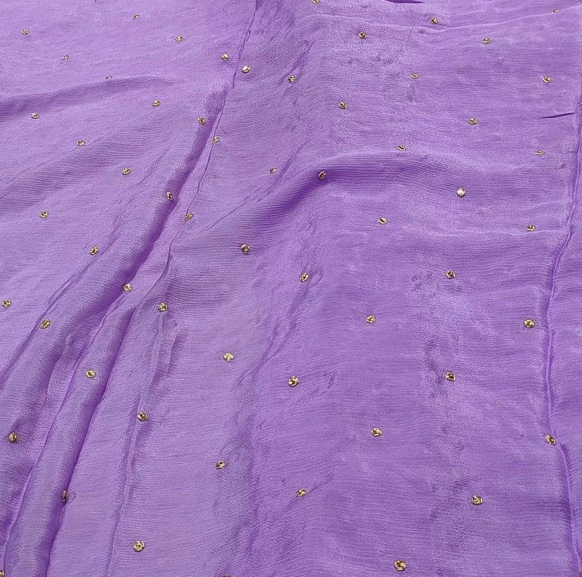 Lavender Polka Butti Embroidered Viscose Chiffon Fabric