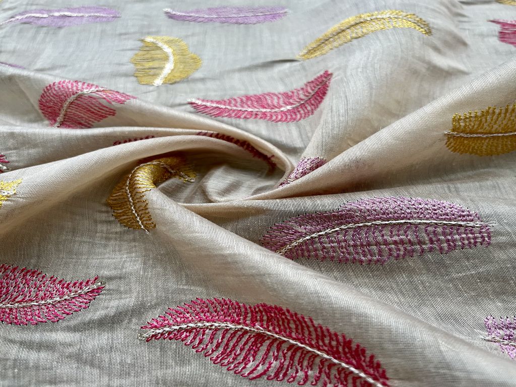 Multicolor Floral  Embroidered Chanderi Fabric