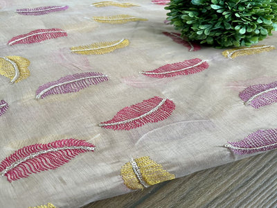 Multicolor Floral  Embroidered Chanderi Fabric