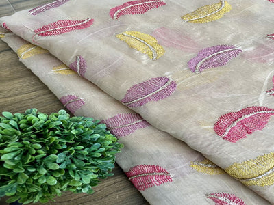 Multicolor Floral  Embroidered Chanderi Fabric