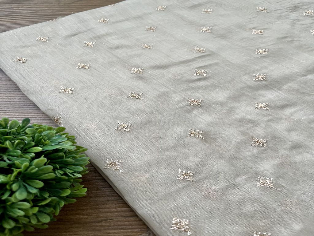 Beige Sequins Motifs Embroidered Chanderi Fabric