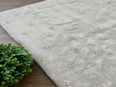 Beige Motifs Sequins Embroidered Chanderi Fabric (Wholesale)