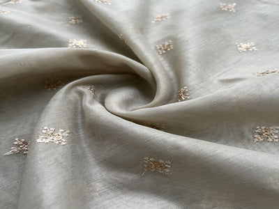 Beige Motifs Sequins Embroidered Chanderi Fabric (Wholesale)