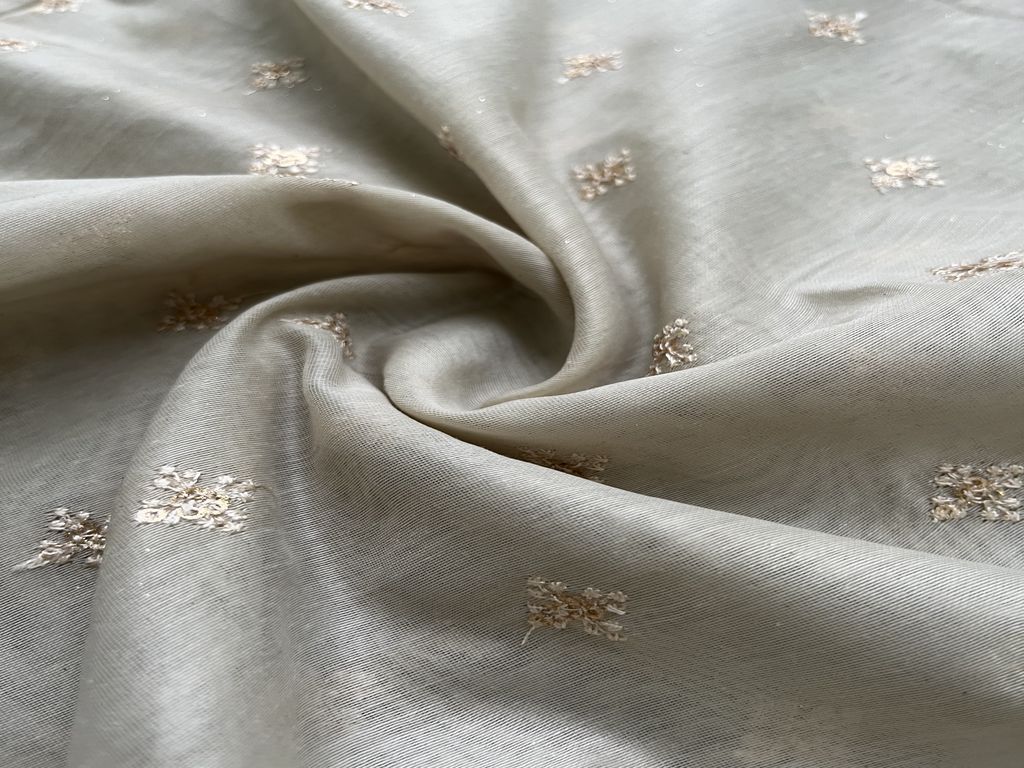 Beige Motifs Embroidered Sequins Work Chanderi Fabric (Wholesale)