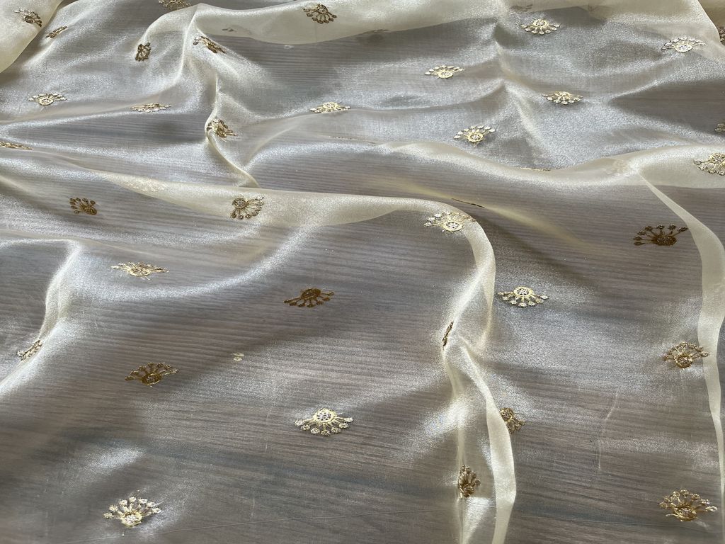 Cream & Golden Motifs Sequins & Zari Embroidered Organza