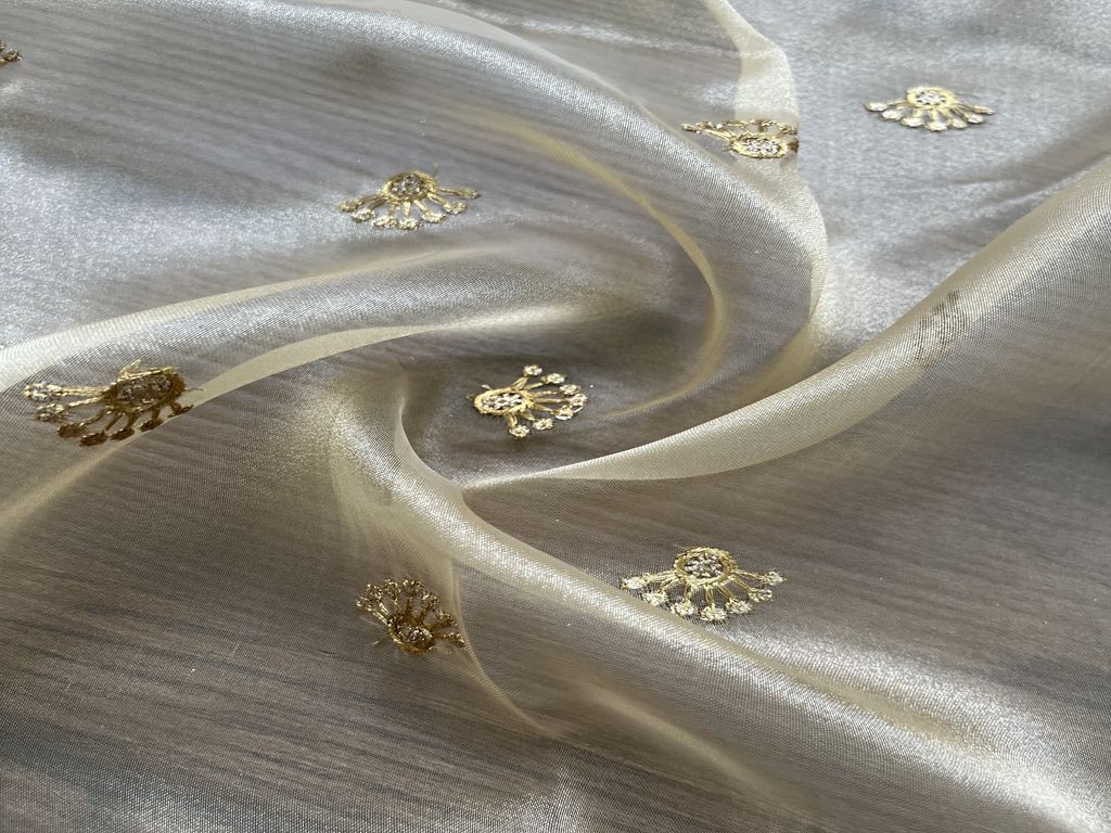 Cream & Golden Motifs Sequins & Zari Embroidered Organza