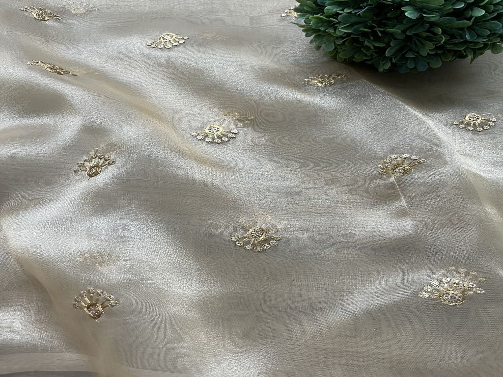 Cream & Golden Motifs Sequins & Zari Embroidered Organza