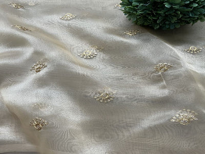 Cream Gold Motifs Sequins & Zari Embroidered Organza (Wholesale)