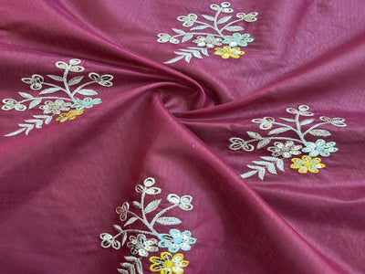 Maroon Floral Sequins Embroidered Chanderi Fabric