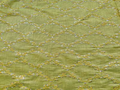 Lime Green Sequins Embroidered Chanderi Fabric (Wholesale)