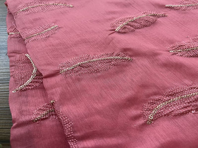 Rose Pink Morifs Embroidered Chanderi Fabric