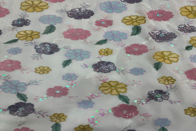 Multicolor Floral Sequins Embroidered Dyeable Viscose Georgette Fabric