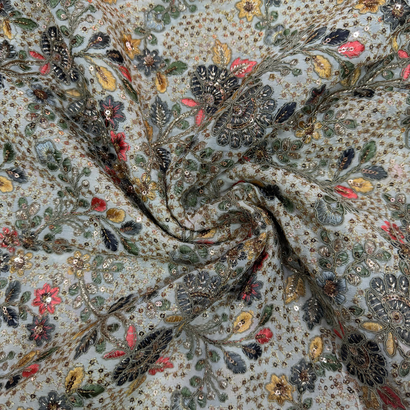 Multicolor Floral Embroidered Dyeable Viscose Georgette Fabric