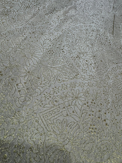 Cream & Golden Floral Shimmer Viscose Tissue Fabric