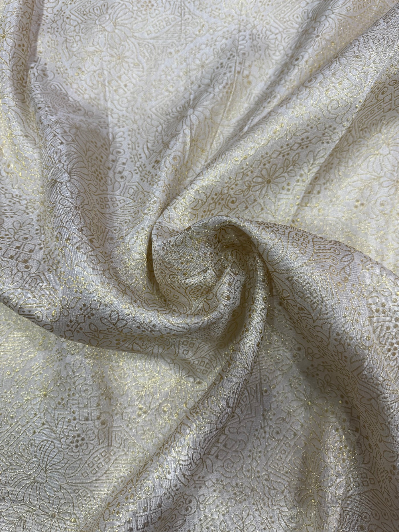 Cream & Golden Floral Shimmer Viscose Tissue Fabric