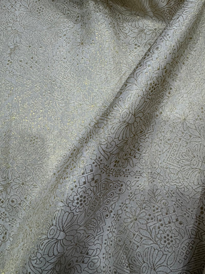 Cream & Golden Floral Shimmer Viscose Tissue Fabric