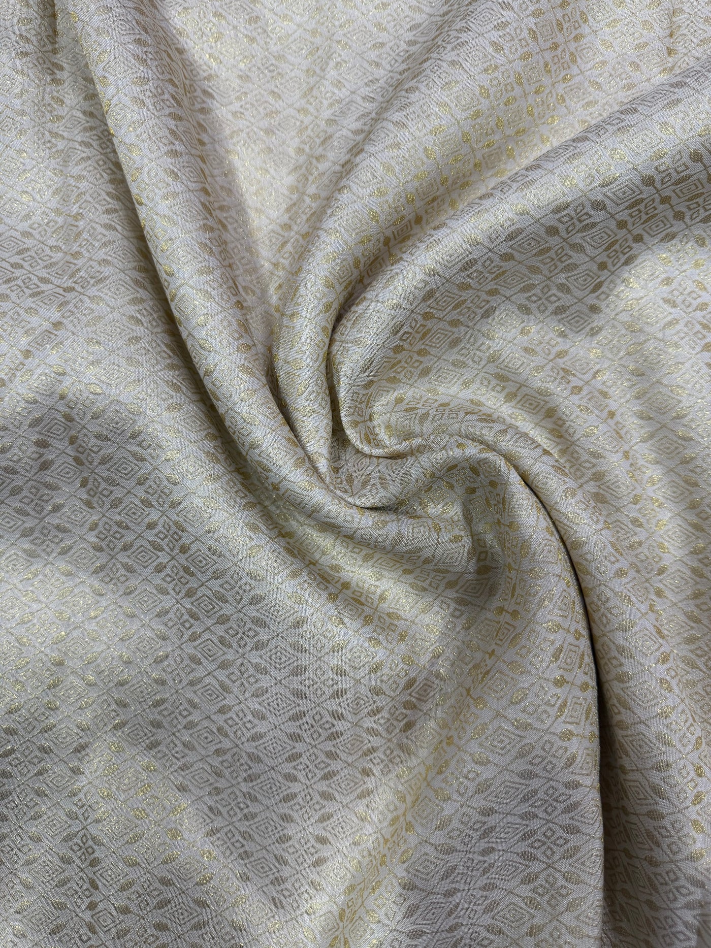 Cream & Golden Geometric Shimmer Viscose Tissue Fabric