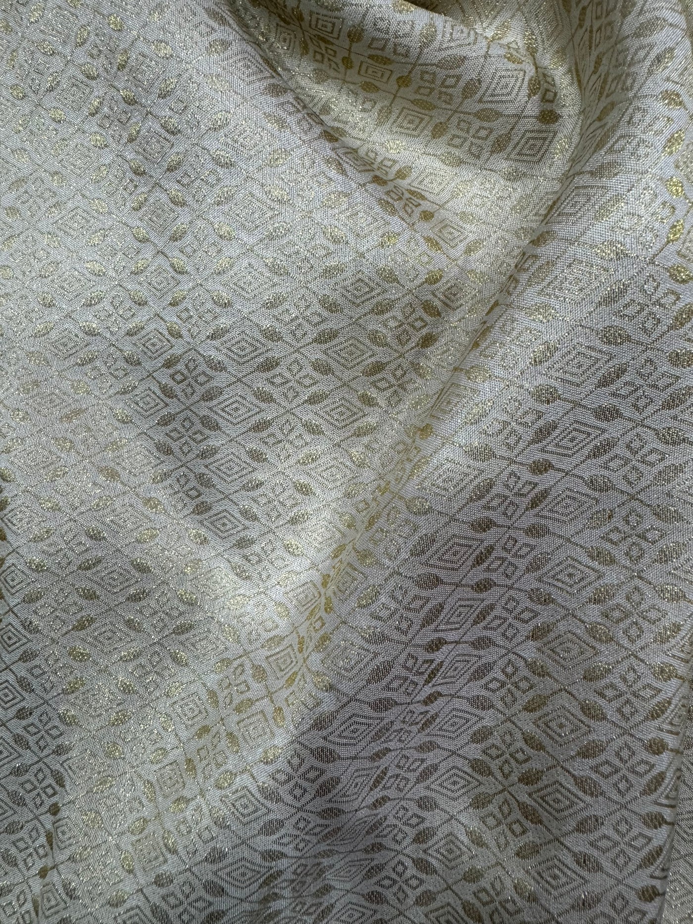 Cream & Golden Geometric Shimmer Viscose Tissue Fabric