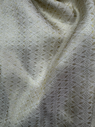 Cream & Golden Geometric Shimmer Viscose Tissue Fabric