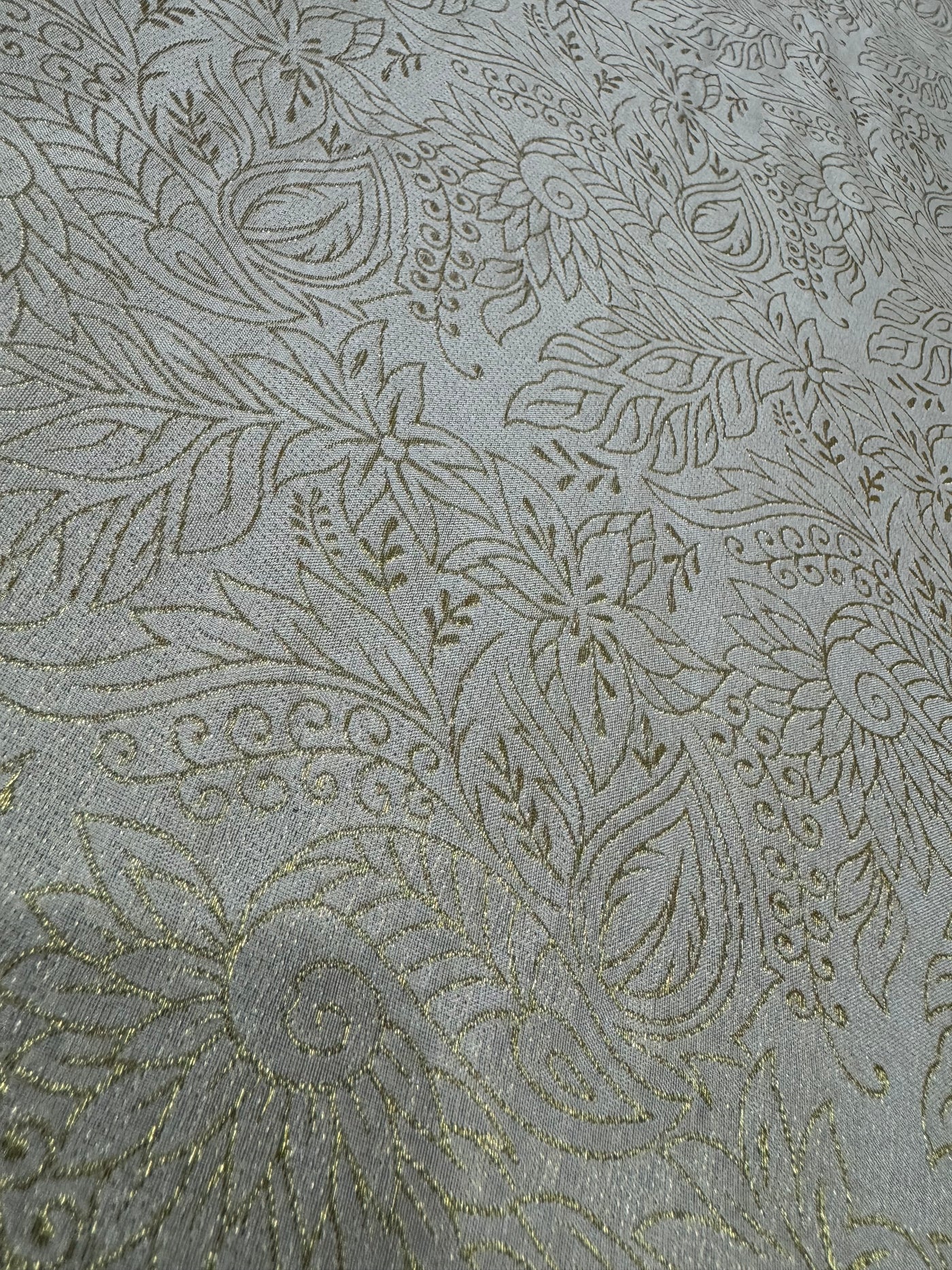 Cream & Golden Floral Shimmer Viscose Tissue Fabric