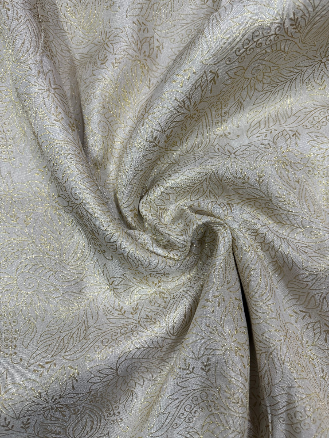 Cream & Golden Floral Shimmer Viscose Tissue Fabric