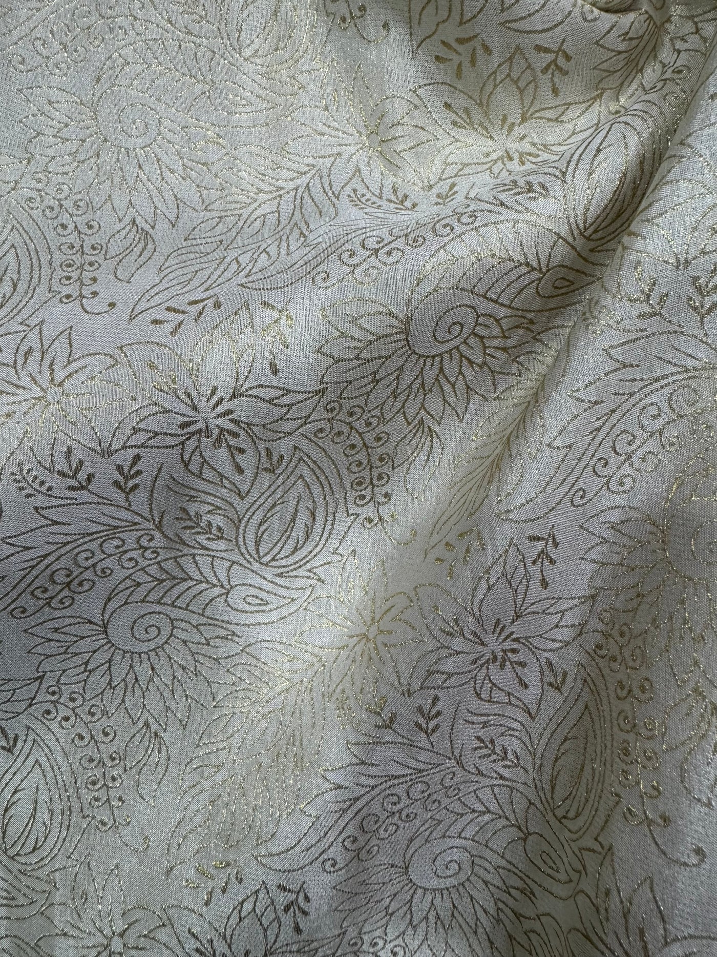 Cream & Golden Floral Shimmer Viscose Tissue Fabric