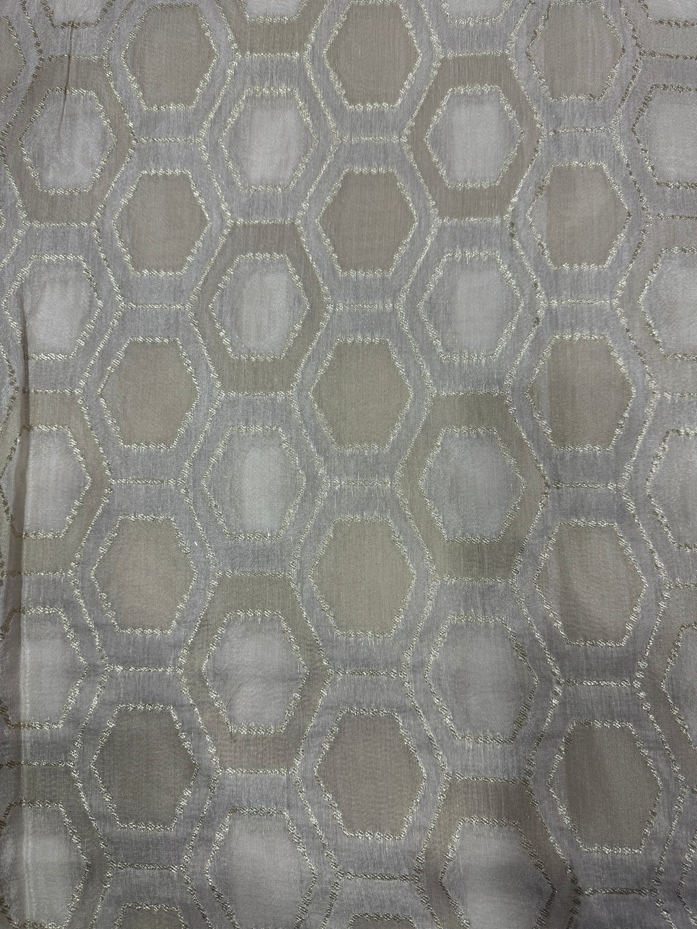 Cream & Golden Geometric Shimmer Viscose Tissue Fabric