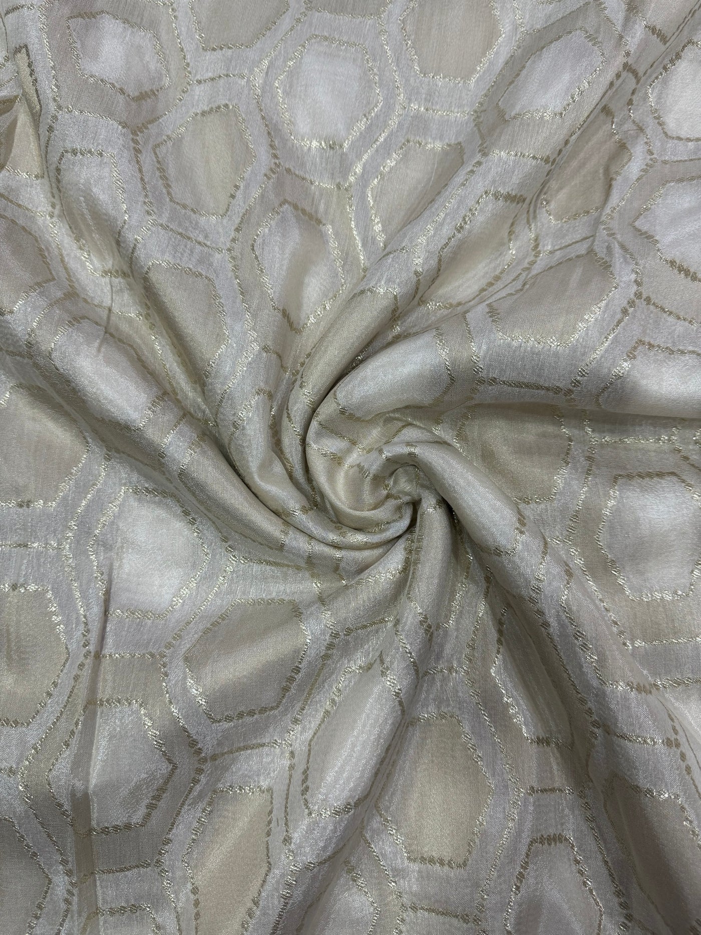 Cream & Golden Geometric Shimmer Viscose Tissue Fabric