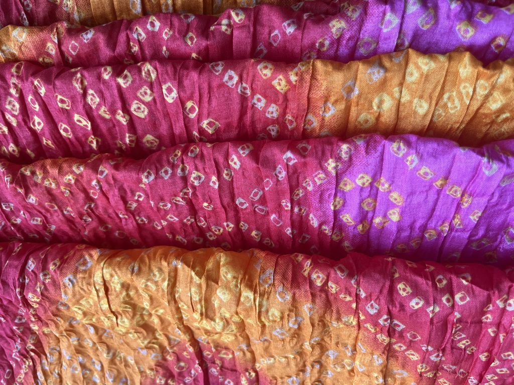 Multicolor Traditional Crushed Bandhani Viscose Silk Fabric