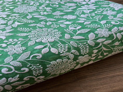 Green Floral Chikankari Embroidered Chanderi Fabric (Wholesale)