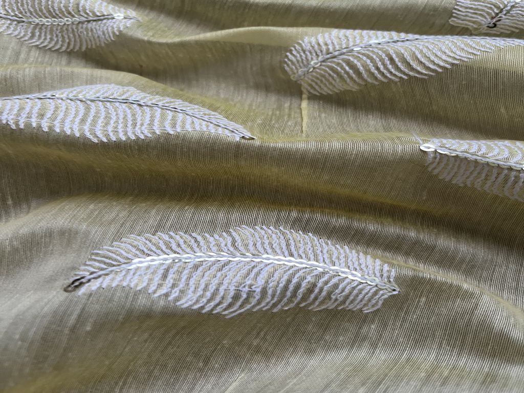 Lemon Yellow Leaf Sequins Embroidered Chanderi Fabric (wholesale)