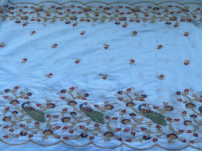 Blue Floral Embroidered Chanderi Fabric  (Wholesale)